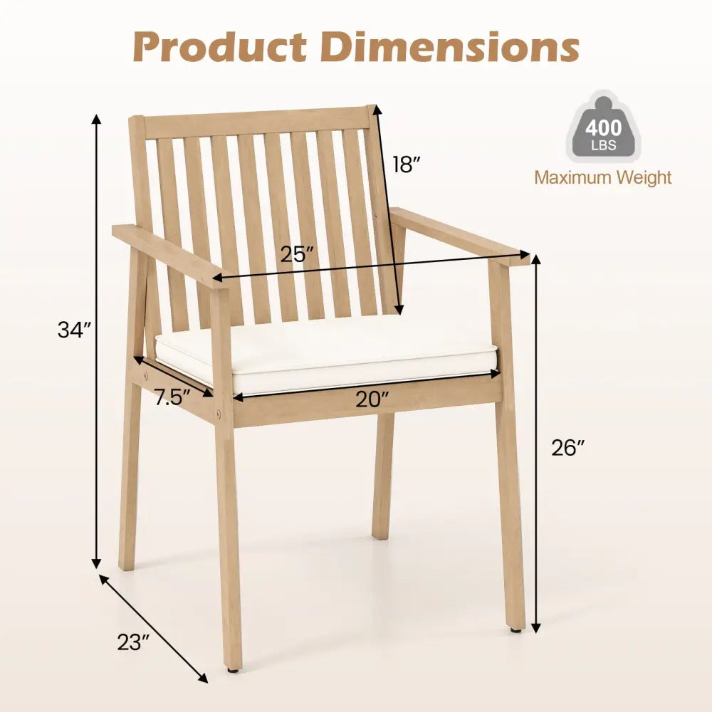 2 Pieces Patio Dining Chairs Outdoor Acacia Wood Chairs with Removable Padded Cushion-Oak - Oak - Patio Dining Chairs