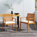 2 Pieces Patio Dining Chairs Outdoor Acacia Wood Chairs with Removable Padded Cushion-Natural - Natural - Patio Dining