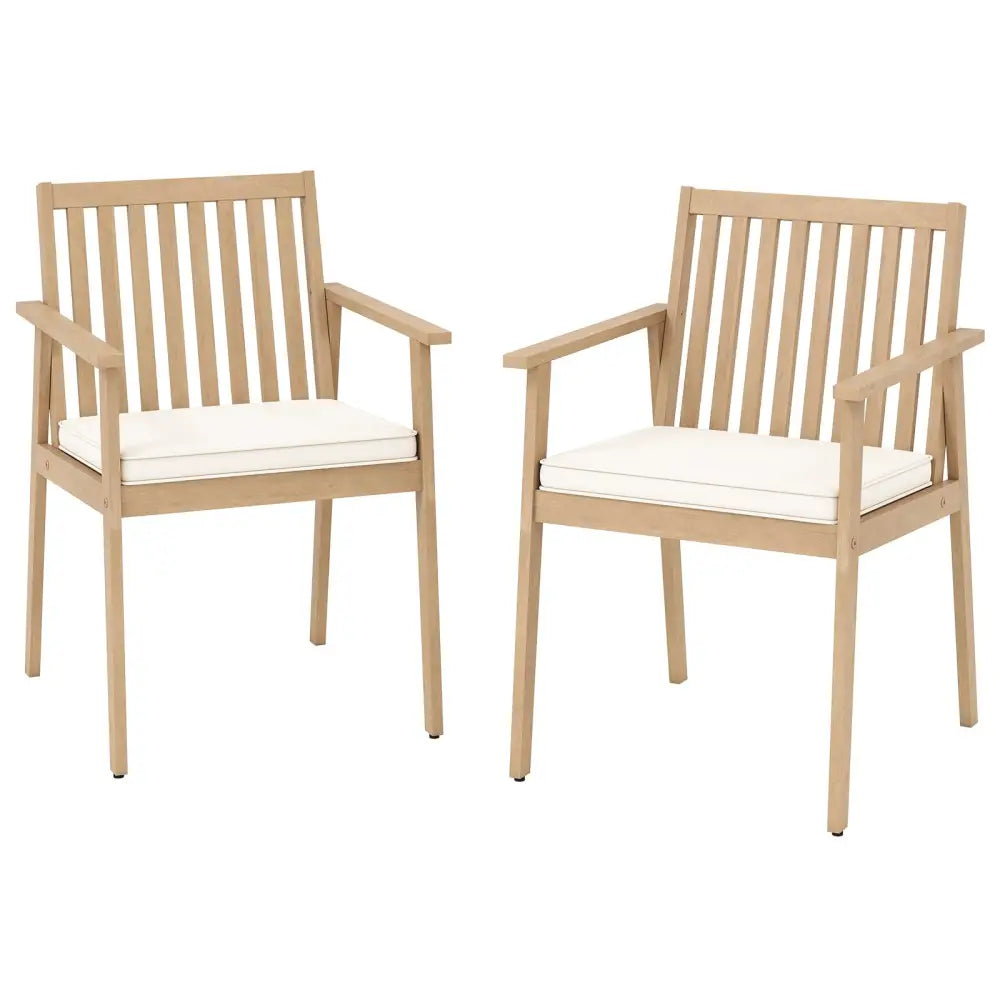 2 Pieces Patio Dining Chairs Outdoor Acacia Wood Chairs with Removable Padded Cushion-Oak - Oak - Patio Dining Chairs