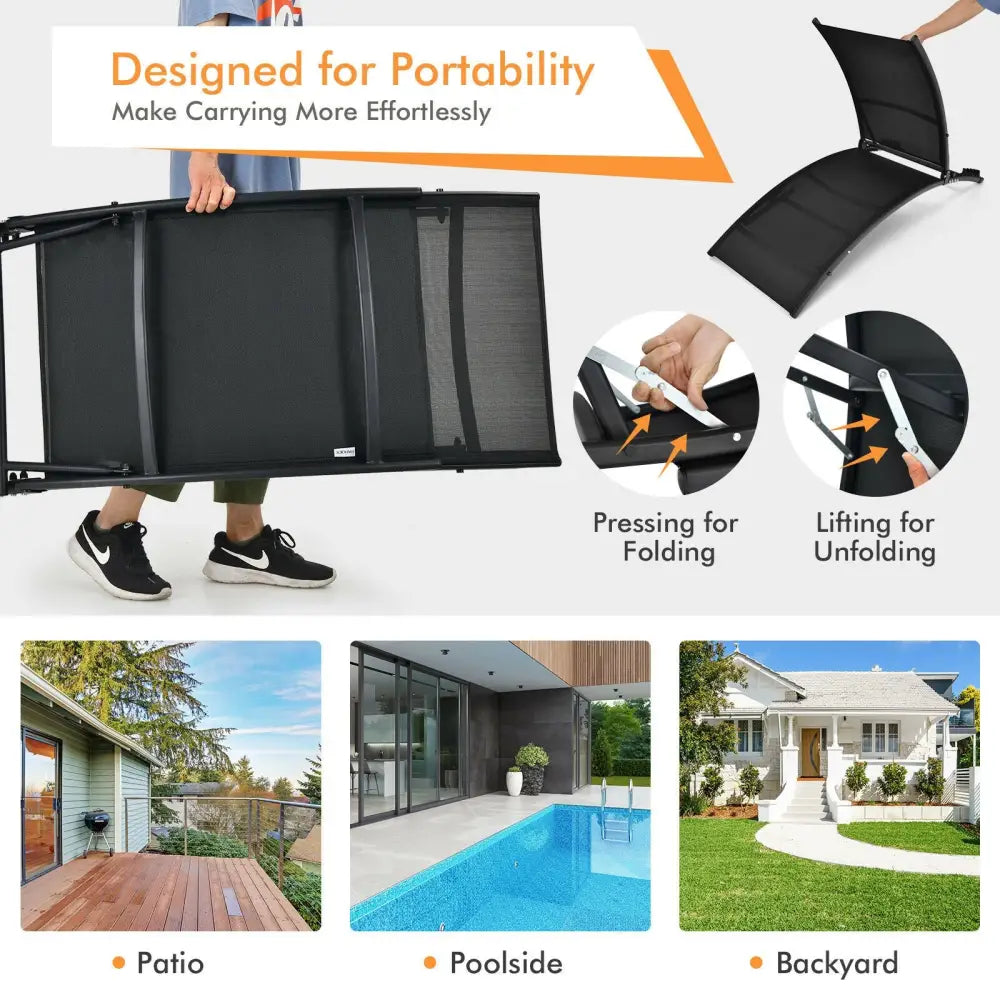 2 Pieces Patio Folding and Stackable Chaise Lounge Chair with 5-Position Adjustment-Black - Black - Outdoor Chaise