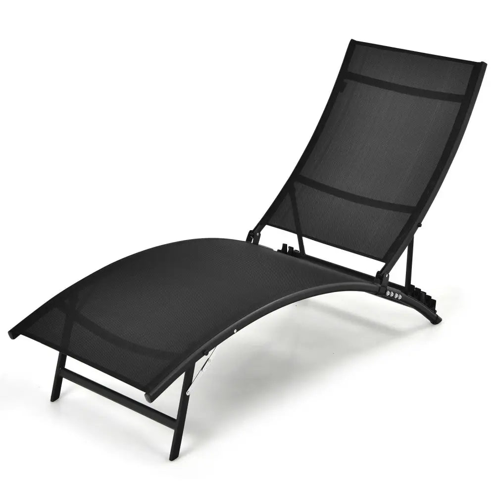 2 Pieces Patio Folding and Stackable Chaise Lounge Chair with 5-Position Adjustment-Black - Black - Outdoor Chaise