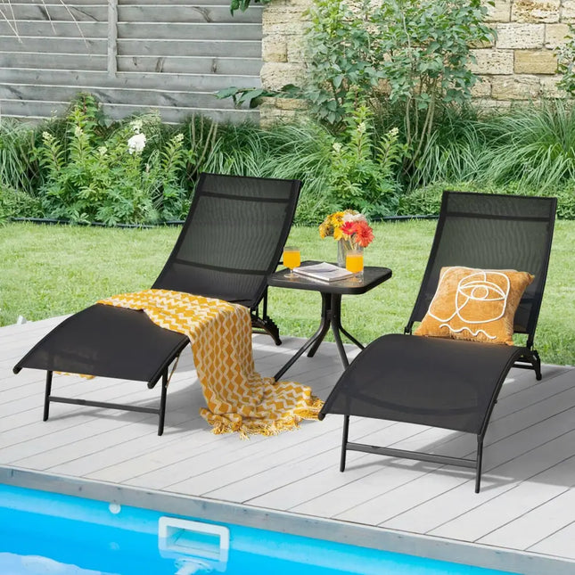 2 Pieces Patio Folding and Stackable Chaise Lounge Chair with 5-Position Adjustment-Black - Black - Outdoor Chaise