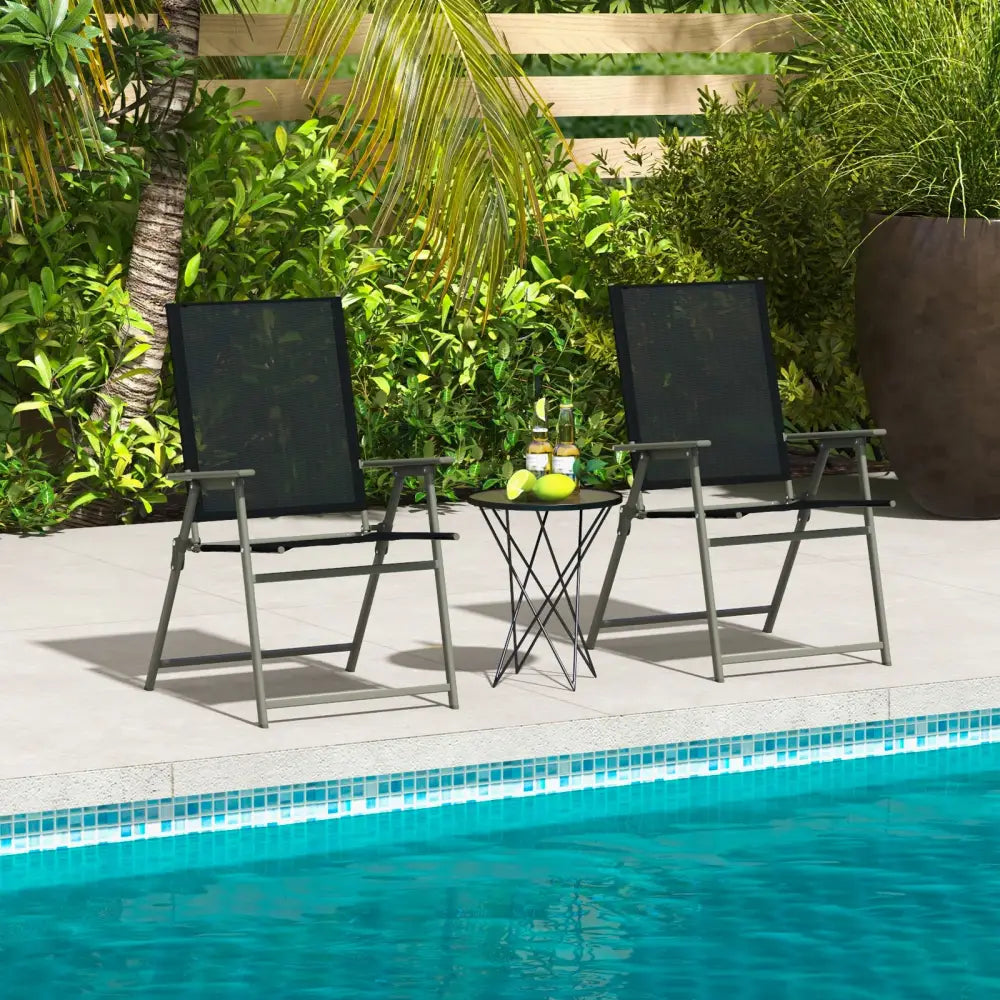 2 Pieces Patio Folding Chairs with Armrests for Deck Garden Yard-Black & Gray - Black & Gray - Patio Dining Chairs
