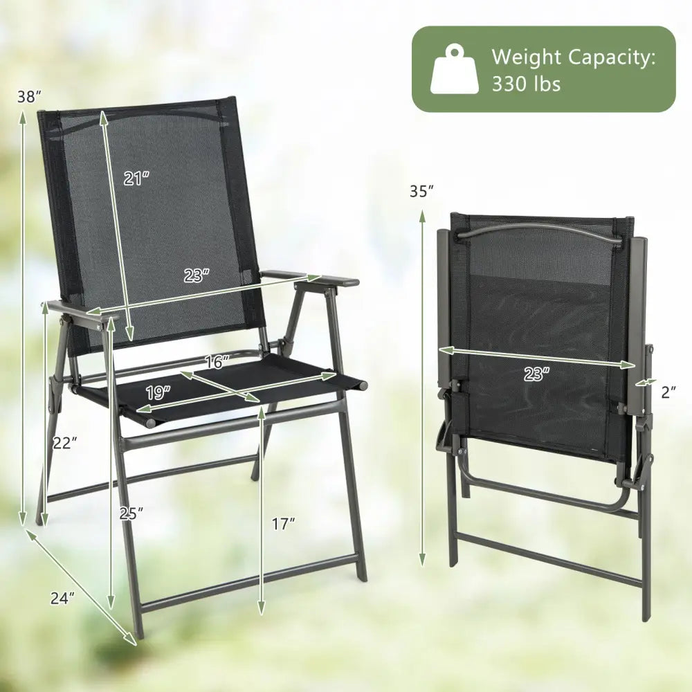2 Pieces Patio Folding Chairs with Armrests for Deck Garden Yard-Black & Gray - Black & Gray - Patio Dining Chairs