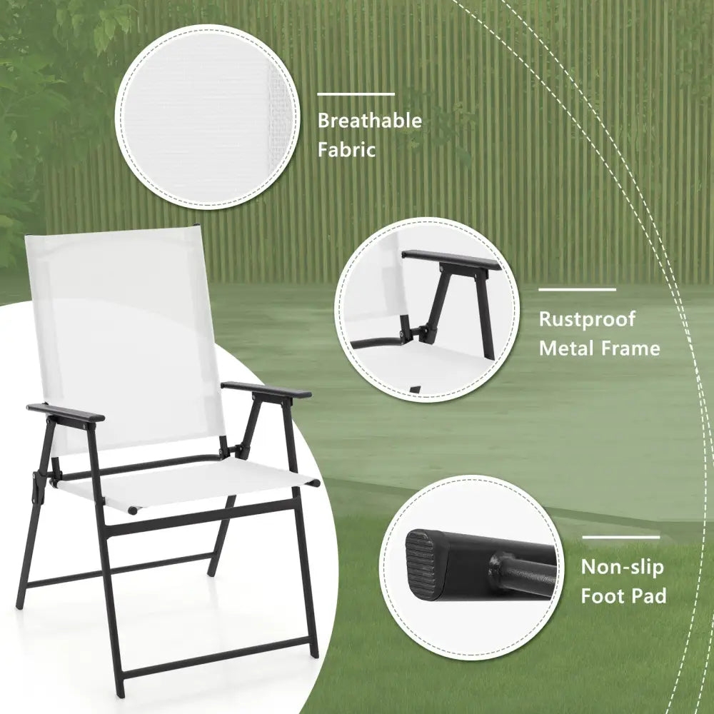 2 Pieces Patio Folding Chairs with Armrests for Deck Garden Yard-White - White - Patio Dining Chairs