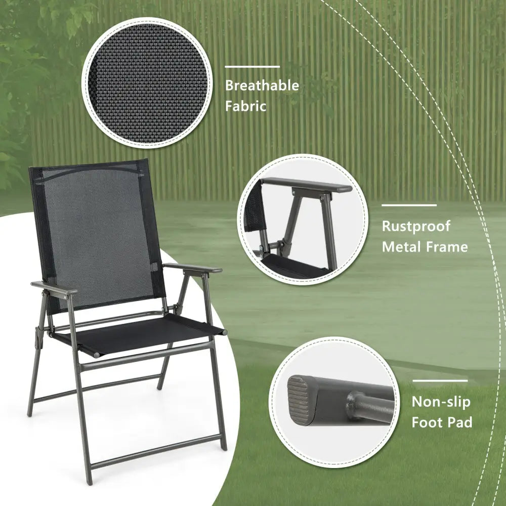 2 Pieces Patio Folding Chairs with Armrests for Deck Garden Yard-Black & Gray - Black & Gray - Patio Dining Chairs