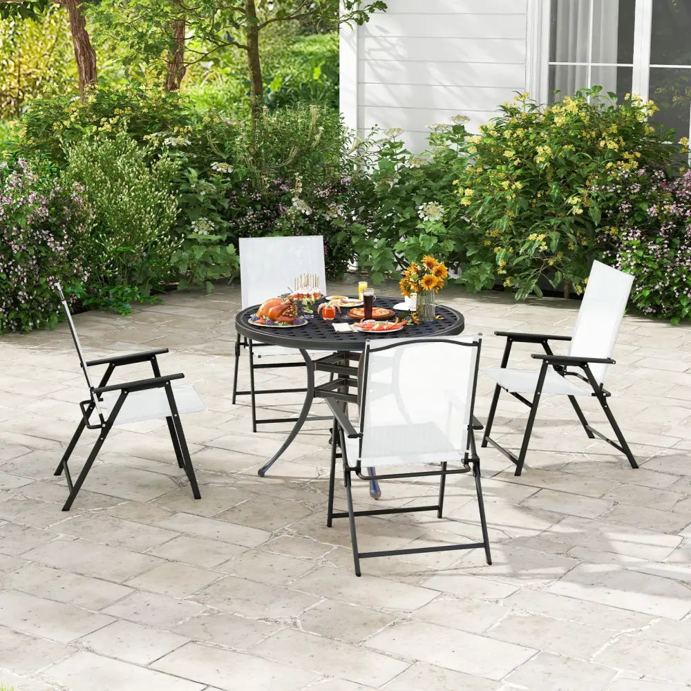 2 Pieces Patio Folding Chairs with Armrests for Deck Garden Yard-White - White - Patio Dining Chairs