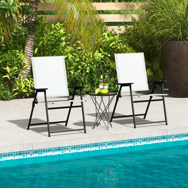 2 Pieces Patio Folding Chairs with Armrests for Deck Garden Yard-White - White - Patio Dining Chairs