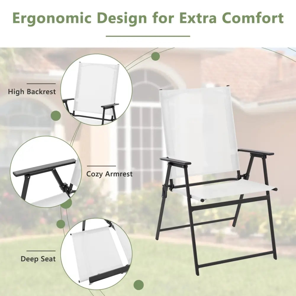 2 Pieces Patio Folding Chairs with Armrests for Deck Garden Yard-White - White - Patio Dining Chairs