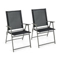 2 Pieces Patio Folding Chairs with Armrests for Deck Garden Yard-Black & Gray - Black & Gray - Patio Dining Chairs
