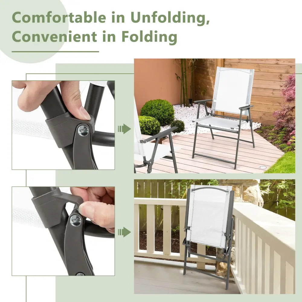 2 Pieces Patio Folding Chairs with Armrests for Deck Garden Yard-White - White - Patio Dining Chairs