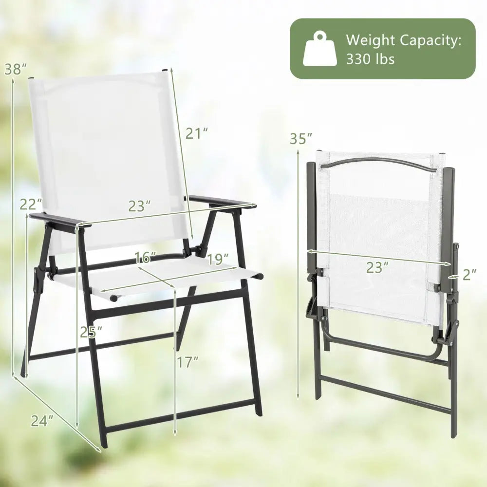 2 Pieces Patio Folding Chairs with Armrests for Deck Garden Yard-White - White - Patio Dining Chairs