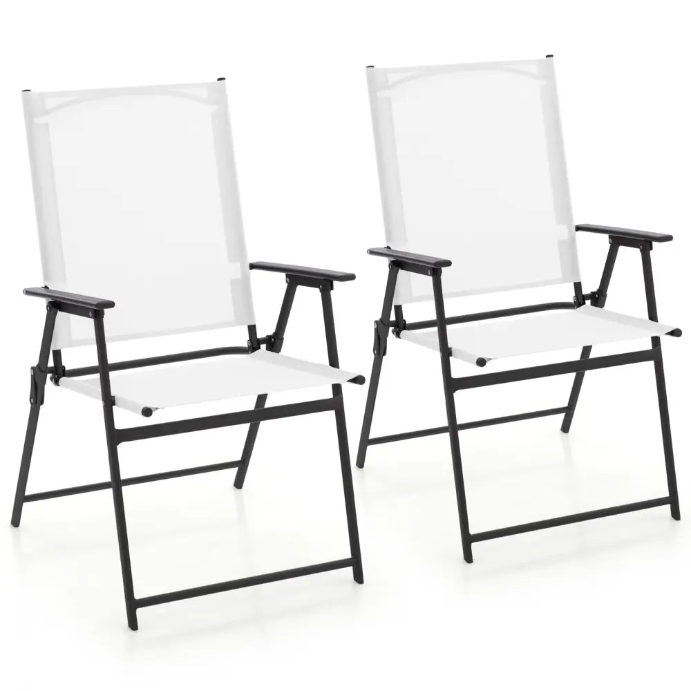 2 Pieces Patio Folding Chairs with Armrests for Deck Garden Yard-White - White - Patio Dining Chairs