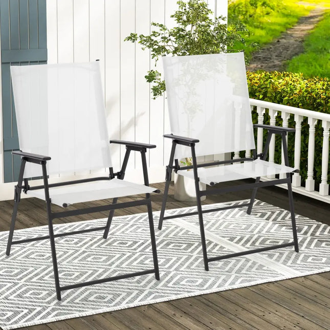 2 Pieces Patio Folding Chairs with Armrests for Deck Garden Yard-White - White - Patio Dining Chairs