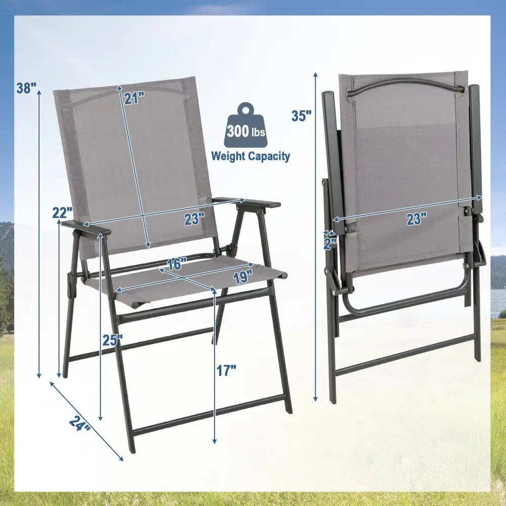 2 Pieces Patio Folding Chairs with Armrests for Deck Garden Yard-Gray - Gray - Patio Dining Chairs
