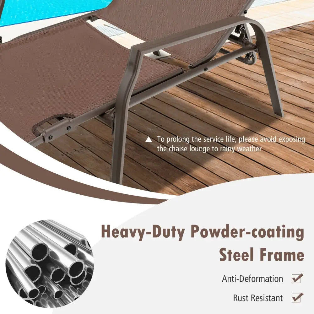 2 Pieces Patio Folding Chaise Lounge Chair Set with Adjustable Back-Brown - Brown - Outdoor Chaise Lounges