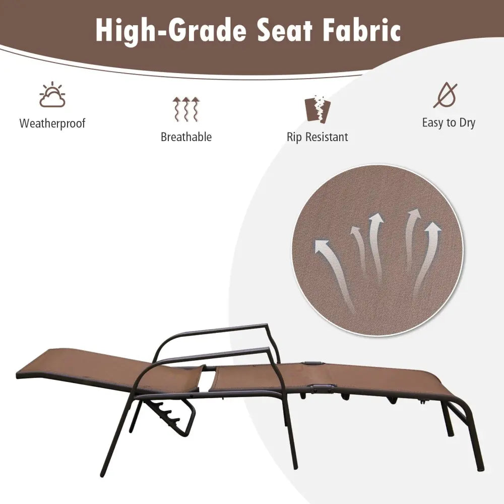 2 Pieces Patio Folding Chaise Lounge Chair Set with Adjustable Back-Brown - Brown - Outdoor Chaise Lounges