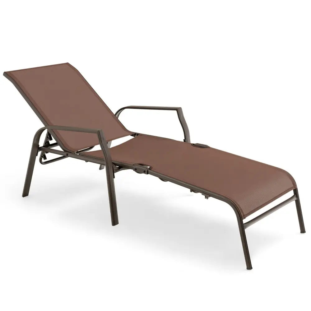 2 Pieces Patio Folding Chaise Lounge Chair Set with Adjustable Back-Brown - Brown - Outdoor Chaise Lounges