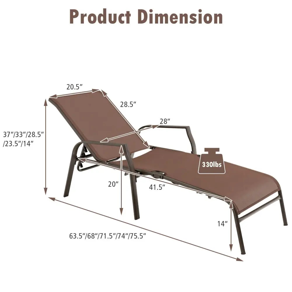 2 Pieces Patio Folding Chaise Lounge Chair Set with Adjustable Back-Brown - Brown - Outdoor Chaise Lounges