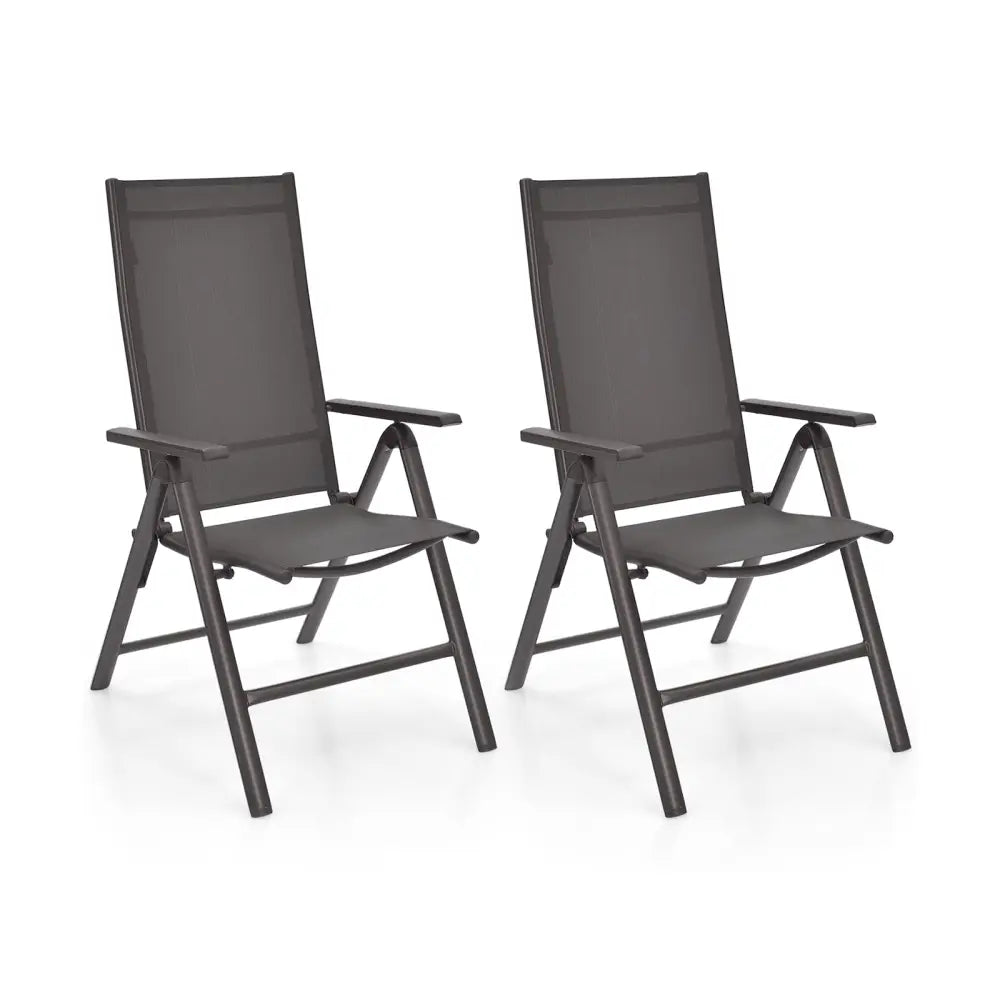 2 Pieces Patio Folding Dining Chairs Aluminium Adjustable Back-Gray - Gray - Patio Dining Chairs