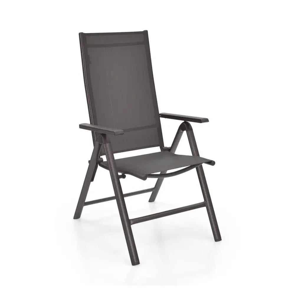 2 Pieces Patio Folding Dining Chairs Aluminium Adjustable Back-Gray - Gray - Patio Dining Chairs