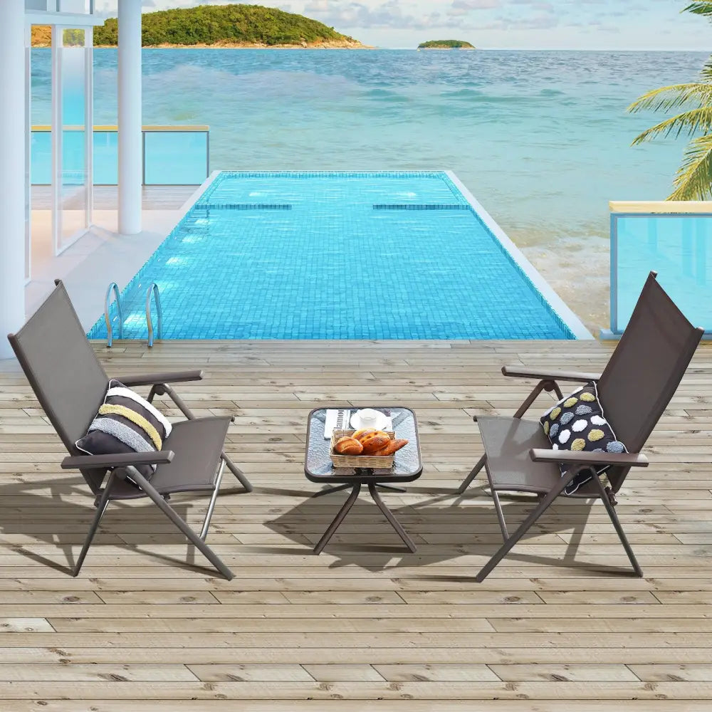 2 Pieces Patio Folding Dining Chairs Aluminium Adjustable Back-Gray - Gray - Patio Dining Chairs