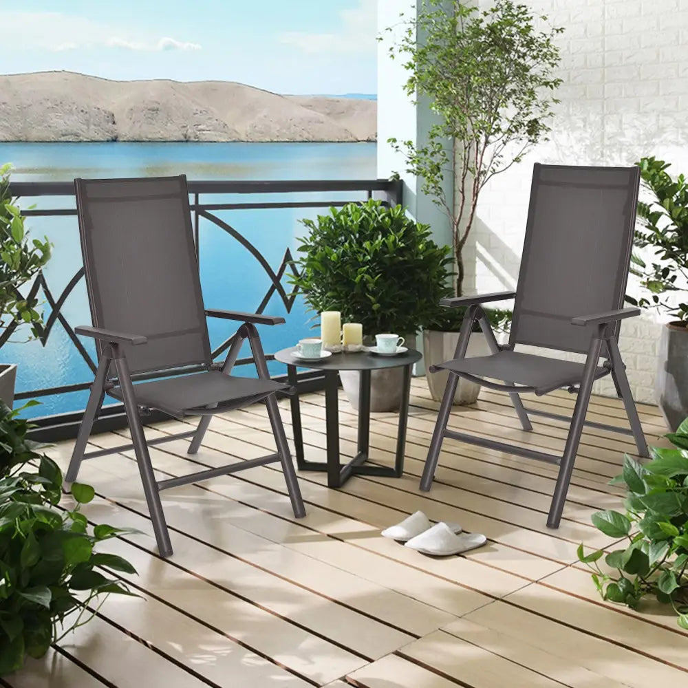 2 Pieces Patio Folding Dining Chairs Aluminium Adjustable Back-Gray - Gray - Patio Dining Chairs