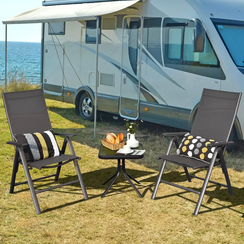 2 Pieces Patio Folding Dining Chairs Aluminium Adjustable Back-Gray - Gray - Patio Dining Chairs