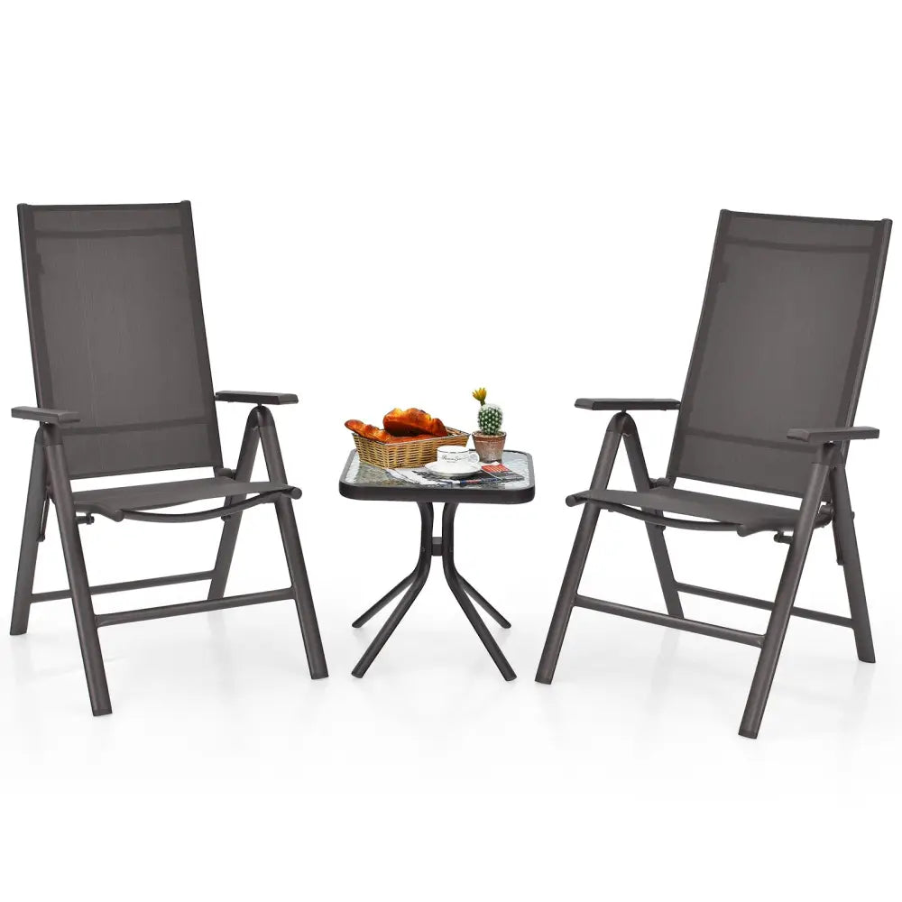 2 Pieces Patio Folding Dining Chairs Aluminium Adjustable Back-Gray - Gray - Patio Dining Chairs