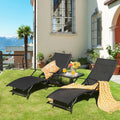 2 Pieces Patio Folding Stackable Lounge Chair Chaise with Armrest-Black - Black - Outdoor Chaise Lounges