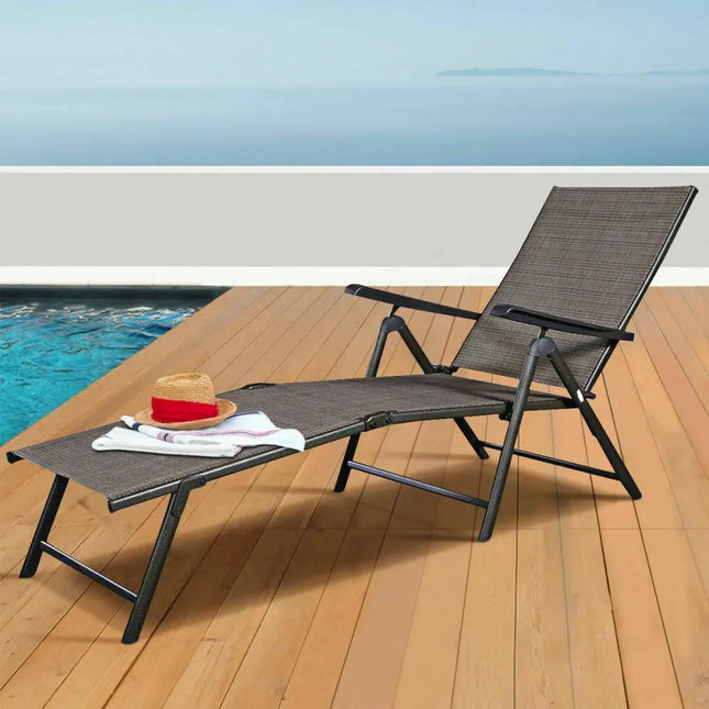 2 Pieces Patio Furniture Adjustable Pool Chaise Lounge Chair Outdoor Recliner - Tan - Outdoor Chaise Lounges