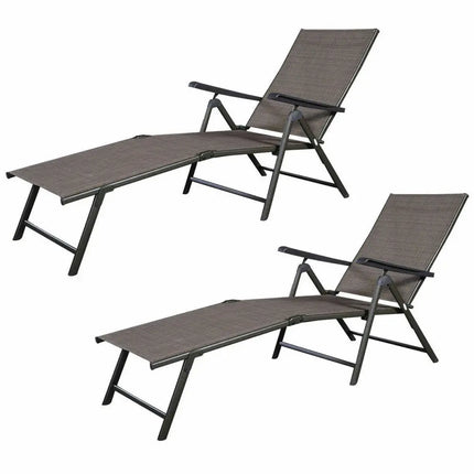 2 Pieces Patio Furniture Adjustable Pool Chaise Lounge Chair Outdoor Recliner - Tan - Outdoor Chaise Lounges
