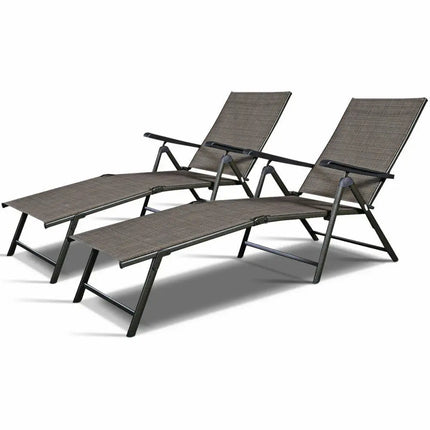 2 Pieces Patio Furniture Adjustable Pool Chaise Lounge Chair Outdoor Recliner - Tan - Outdoor Chaise Lounges