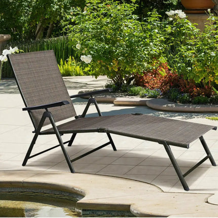 2 Pieces Patio Furniture Adjustable Pool Chaise Lounge Chair Outdoor Recliner - Tan - Outdoor Chaise Lounges