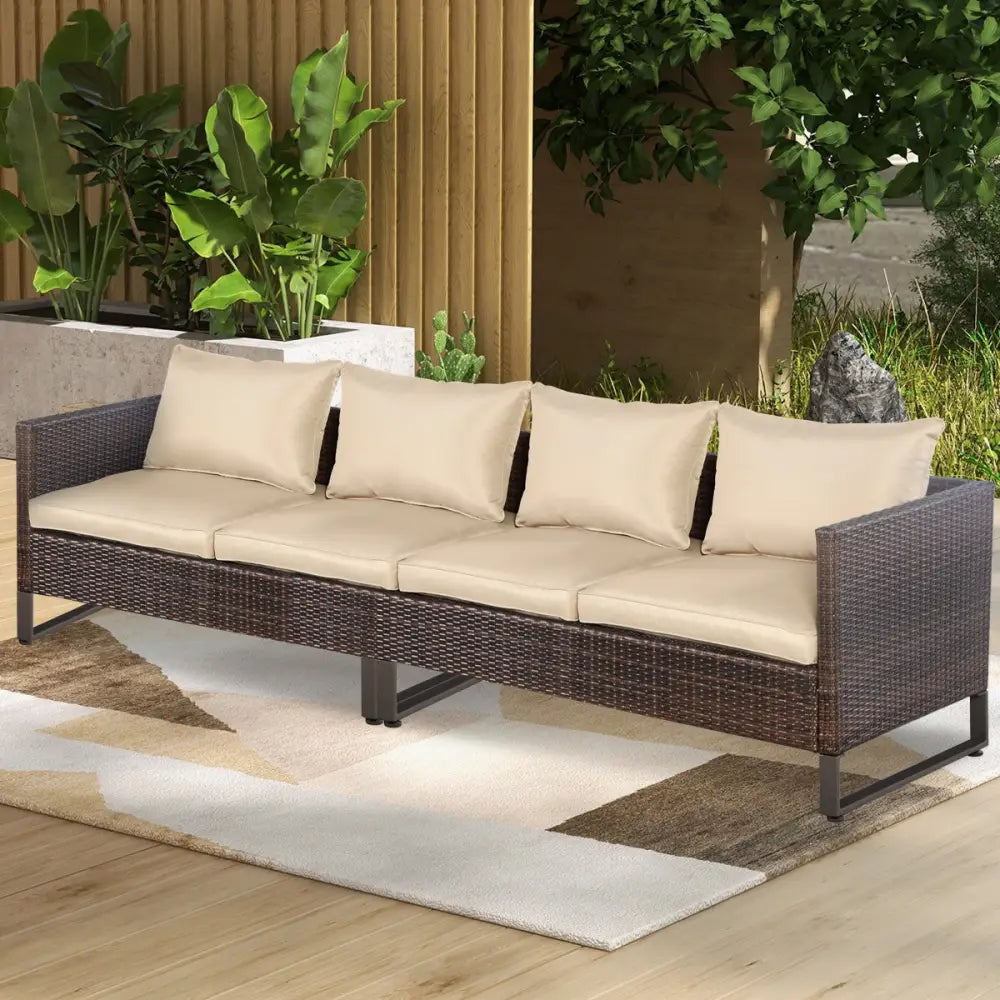 2 Pieces Patio Furniture Sofa Set with Cushions and Sofa Clips-Brown - Brown - Outdoor Sectionals