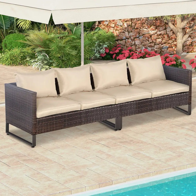 2 Pieces Patio Furniture Sofa Set with Cushions and Sofa Clips-Brown - Brown - Outdoor Sectionals