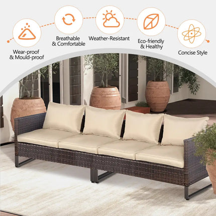 2 Pieces Patio Furniture Sofa Set with Cushions and Sofa Clips-Brown - Brown - Outdoor Sectionals