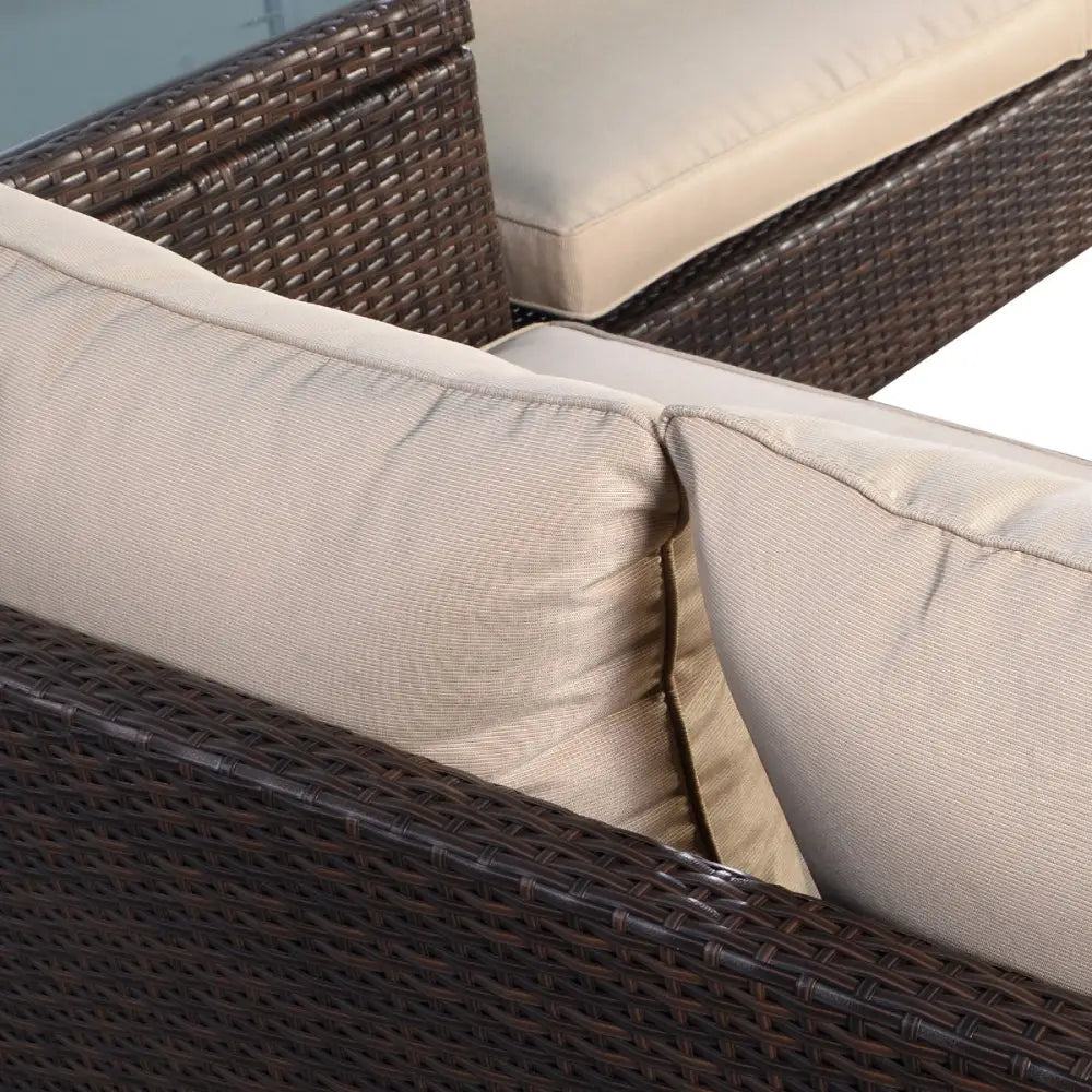 2 Pieces Patio Furniture Sofa Set with Cushions and Sofa Clips-Brown - Brown - Outdoor Sectionals