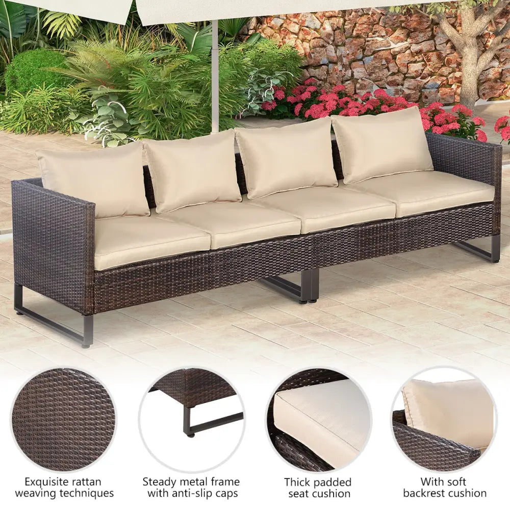 2 Pieces Patio Furniture Sofa Set with Cushions and Sofa Clips-Brown - Brown - Outdoor Sectionals
