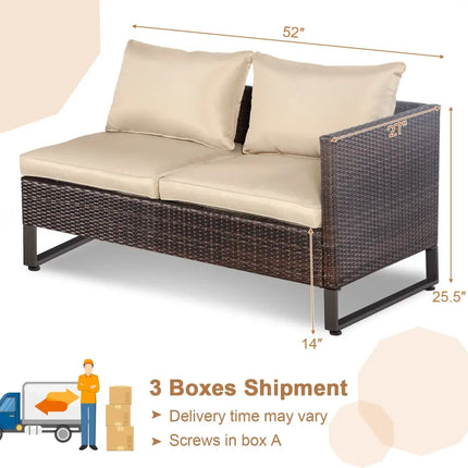 2 Pieces Patio Furniture Sofa Set with Cushions and Sofa Clips-Brown - Brown - Outdoor Sectionals