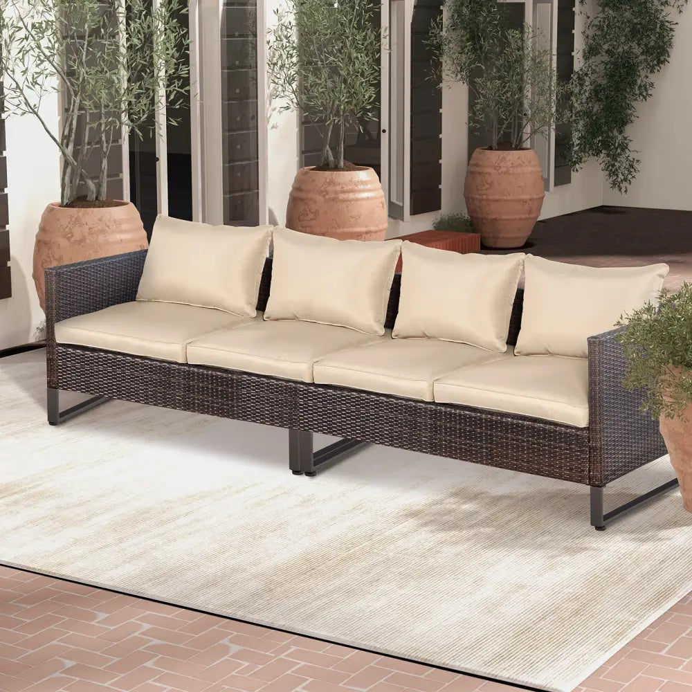 2 Pieces Patio Furniture Sofa Set with Cushions and Sofa Clips-Brown - Brown - Outdoor Sectionals