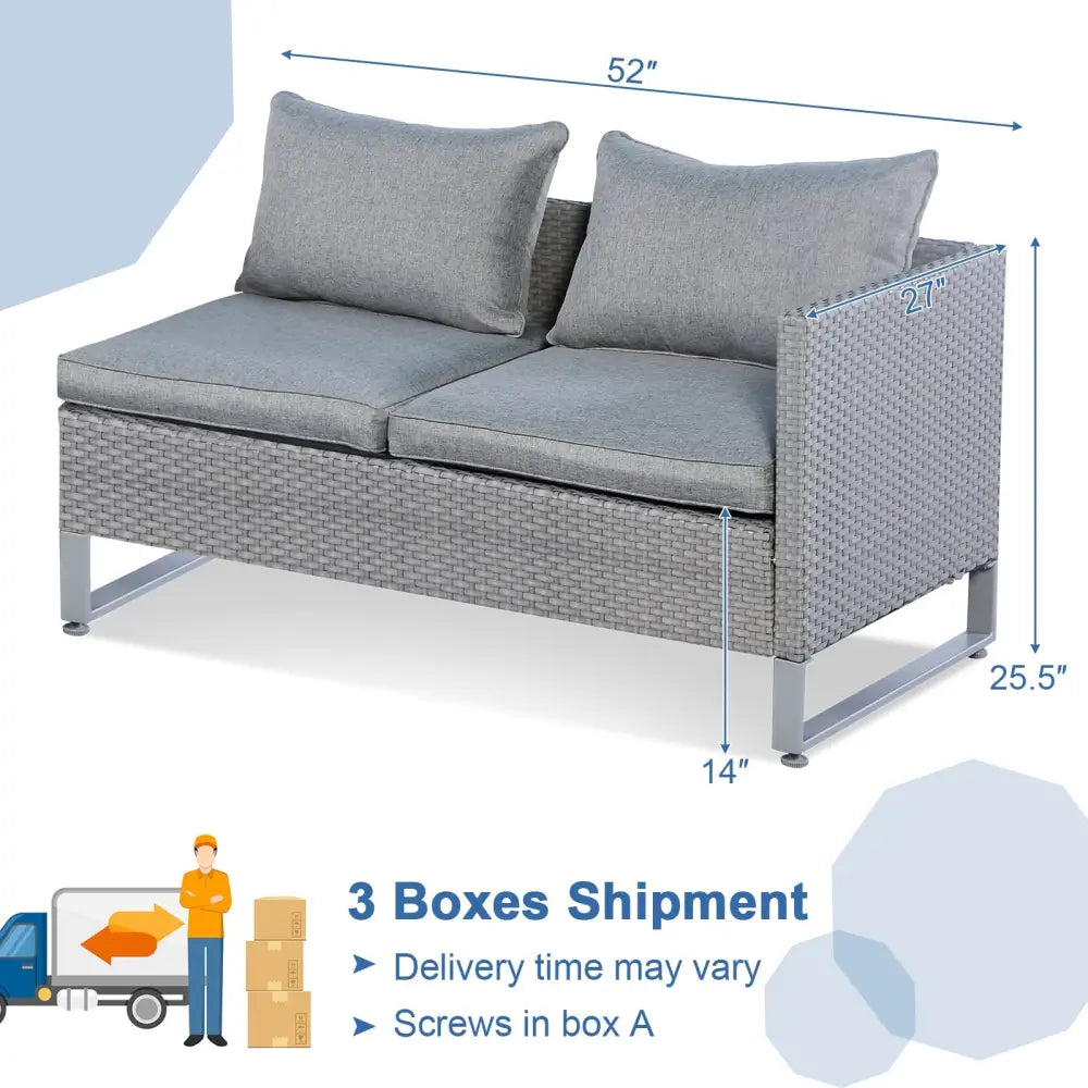 2 Pieces Patio Furniture Sofa Set with Cushions and Sofa Clips-Gray - Gray - Outdoor Sectionals