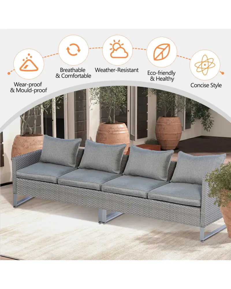 2 Pieces Patio Furniture Sofa Set with Cushions and Sofa Clips-Gray - Gray - Outdoor Sectionals