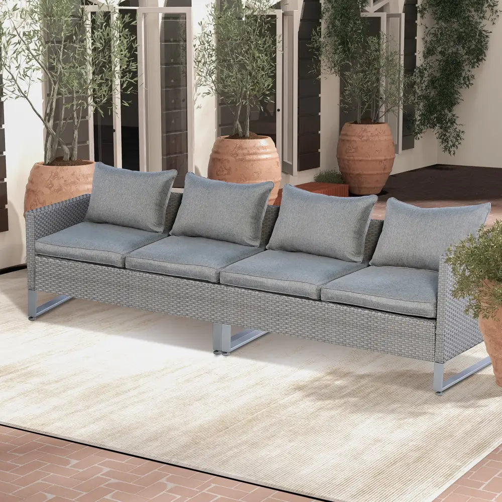 2 Pieces Patio Furniture Sofa Set with Cushions and Sofa Clips-Gray - Gray - Outdoor Sectionals