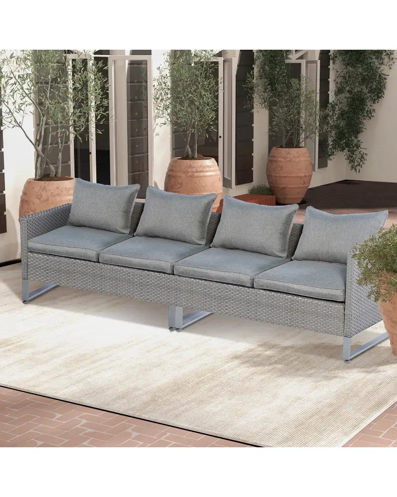 2 Pieces Patio Furniture Sofa Set with Cushions and Sofa Clips-Gray - Gray - Outdoor Sectionals
