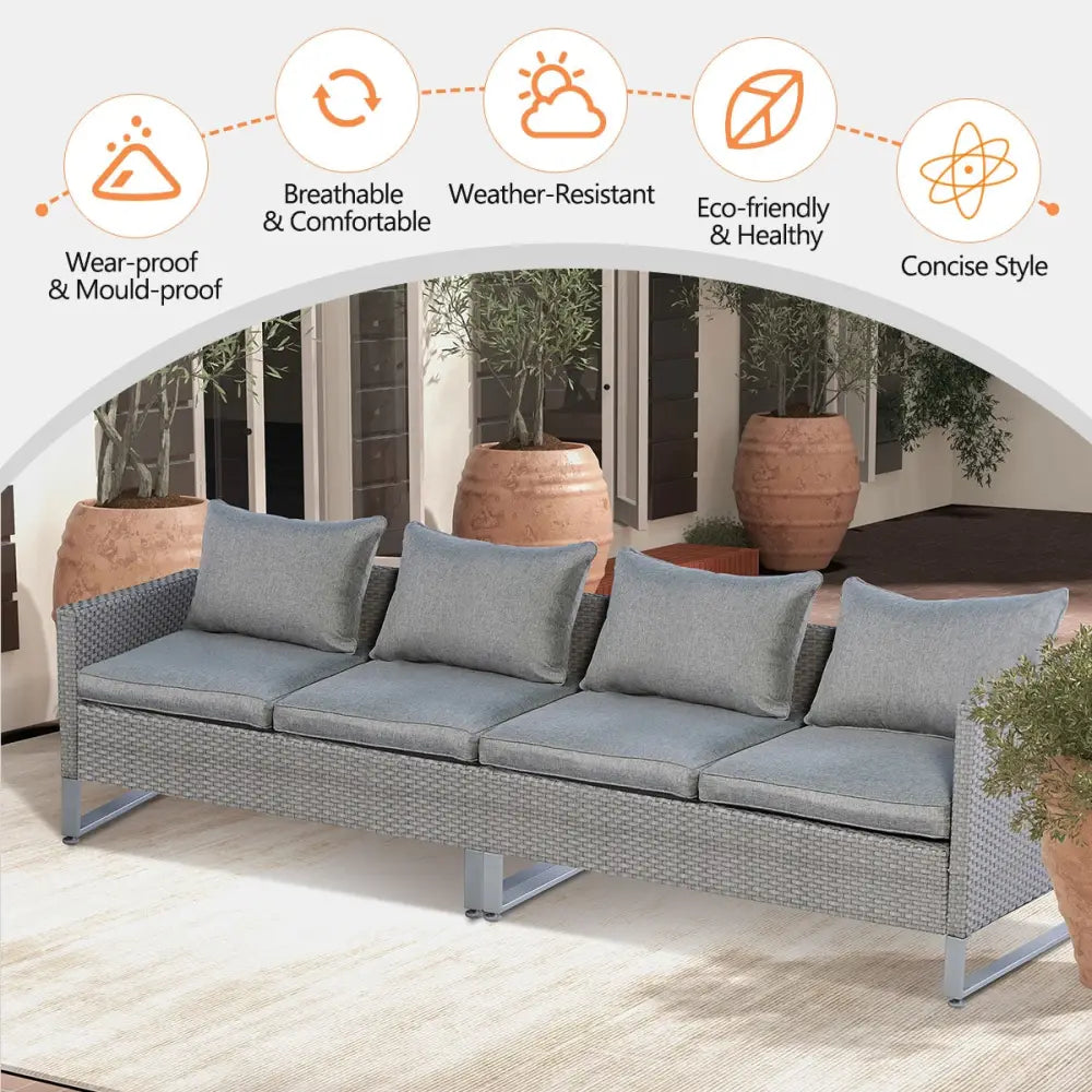 2 Pieces Patio Furniture Sofa Set with Cushions and Sofa Clips-Gray - Gray - Outdoor Sectionals