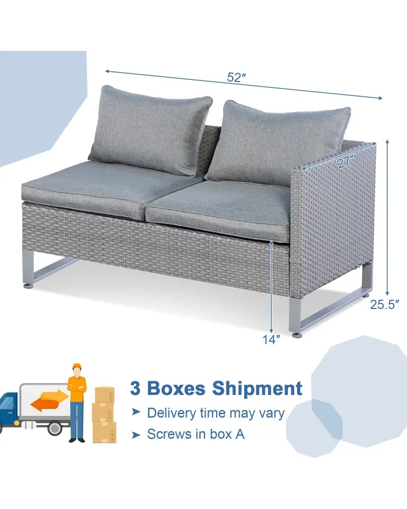 2 Pieces Patio Furniture Sofa Set with Cushions and Sofa Clips-Gray - Gray - Outdoor Sectionals