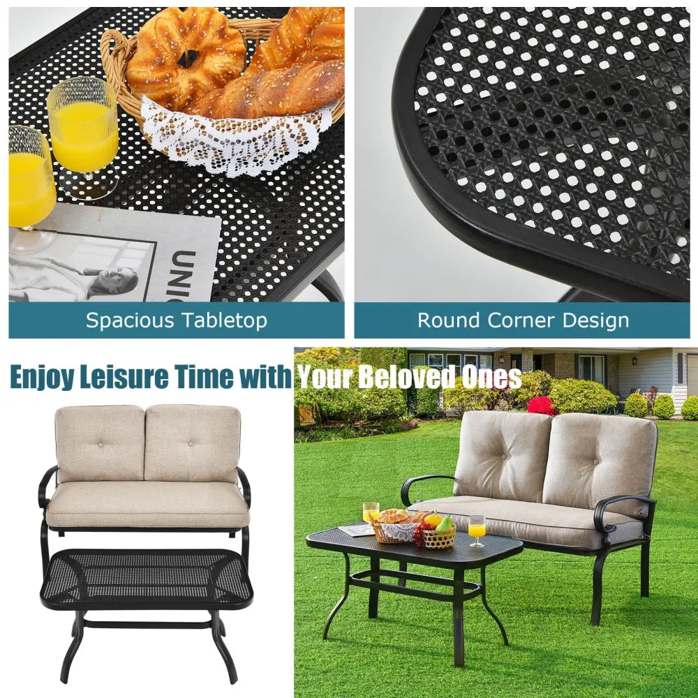 2 Pieces Patio Loveseat Bench Table Furniture Set with Cushioned Chair-Beige - Beige - Patio Conversation Sets