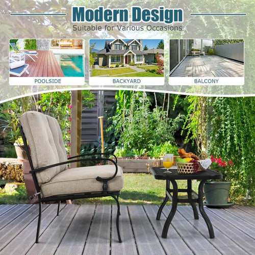 2 Pieces Patio Loveseat Bench Table Furniture Set with Cushioned Chair-Beige - Beige - Patio Conversation Sets