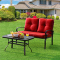 2 Pieces Patio Loveseat Bench Table Furniture Set with Cushioned Chair-Red - Red - Patio Conversation Sets